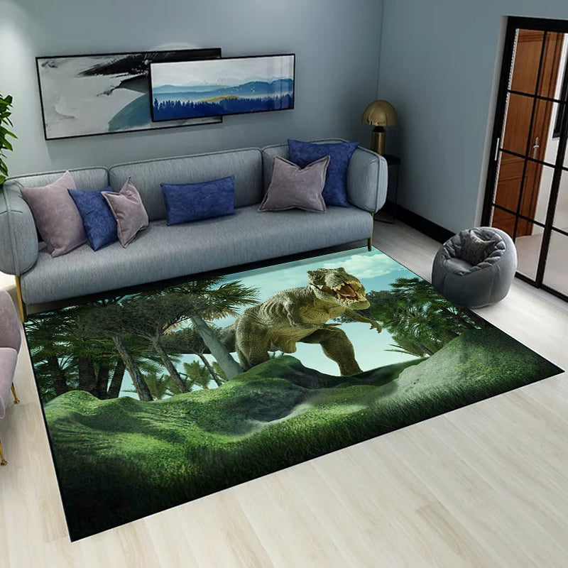Contemporary dinosaur pattern rug Green polyester rug machine washable non-slip area rug for the bedroom