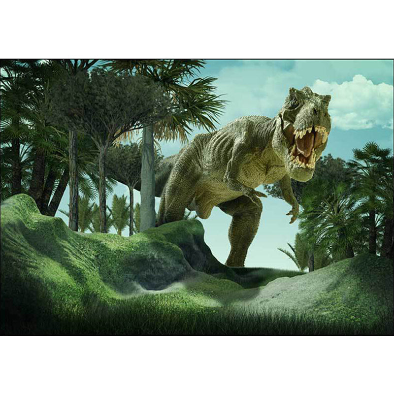 Contemporary dinosaur pattern rug Green polyester rug machine washable non-slip area rug for the bedroom