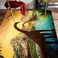 Contemporary Dinosaur Pattern Rug Yellow and Blue Polyester Rug Machine Washable Non-Slip Rug for the Bedroom