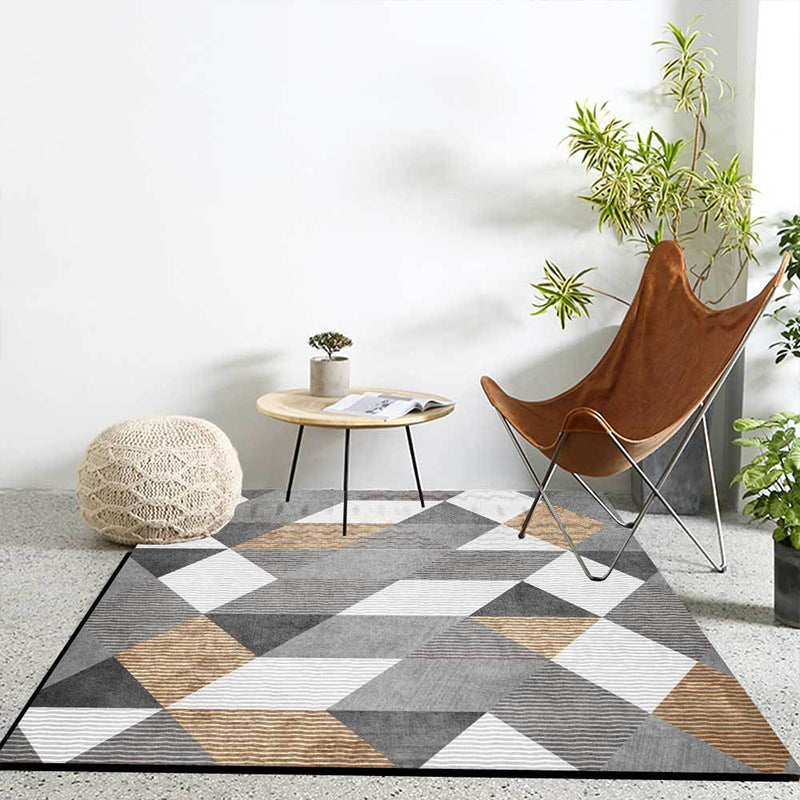 Stylish geometric pattern rug gray novelty rug polyester washable non-slip backing rug for bedroom