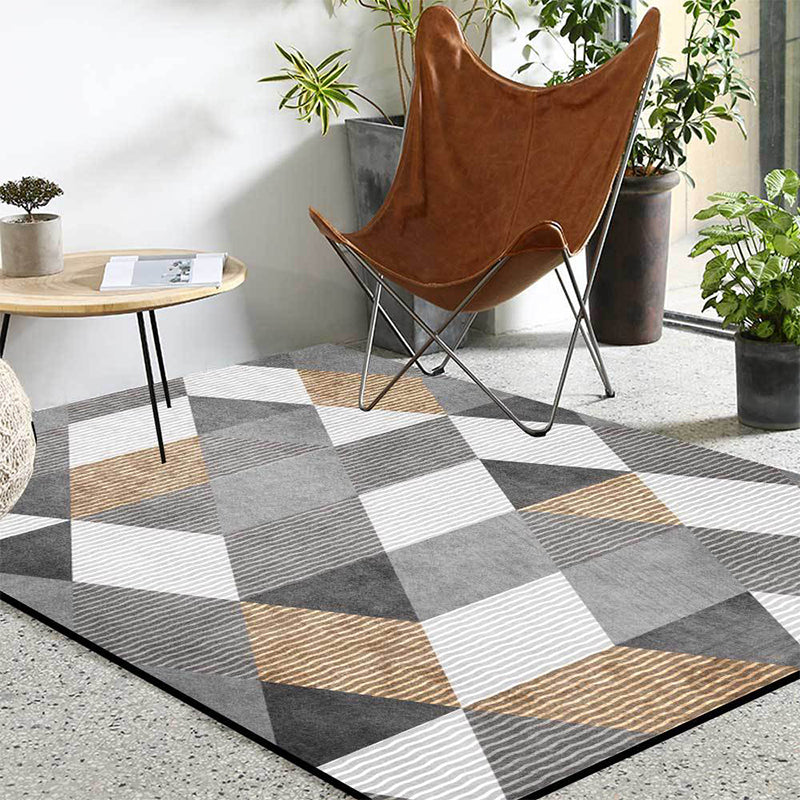 Stylish geometric pattern rug gray novelty rug polyester washable non-slip backing rug for bedroom