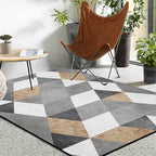 Stylish geometric pattern rug gray novelty rug polyester washable non-slip backing rug for bedroom