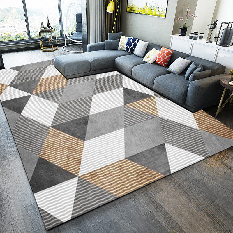 Stylish geometric pattern rug gray novelty rug polyester washable non-slip backing rug for bedroom