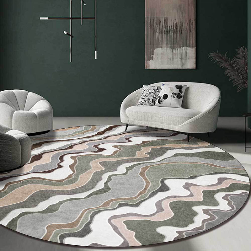 Casual swirl line pattern rug green multicolor polyester rug machine washable non-slip rug for bedroom