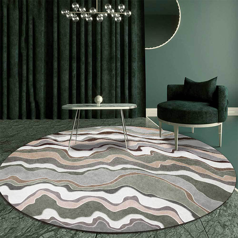 Casual swirl line pattern rug green multicolor polyester rug machine washable non-slip rug for bedroom