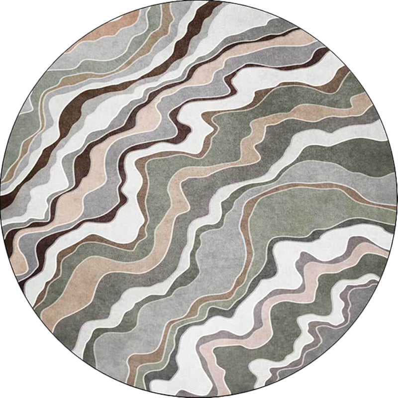 Casual swirl line pattern rug green multicolor polyester rug machine washable non-slip rug for bedroom