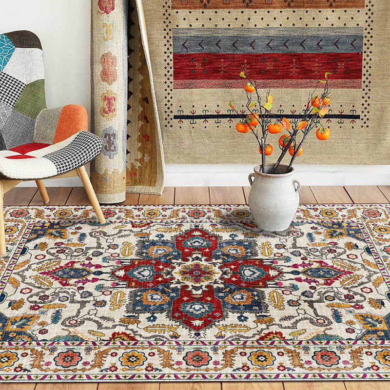 unique medallion pattern rug with floral blue and red Persian rug polyester machine washable non-slip rug for the bedroom