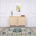unique medallion pattern rug with floral blue and red Persian rug polyester machine washable non-slip rug for the bedroom
