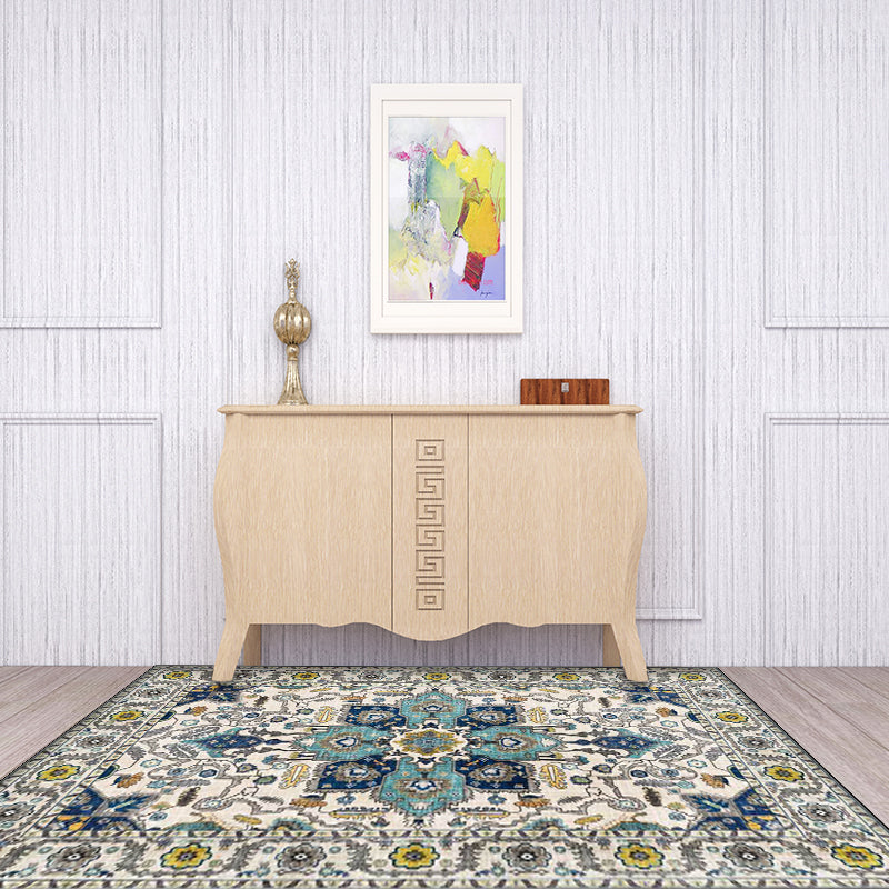 unique medallion pattern rug with floral blue and red Persian rug polyester machine washable non-slip rug for the bedroom