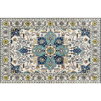 unique medallion pattern rug with floral blue and red Persian rug polyester machine washable non-slip rug for the bedroom
