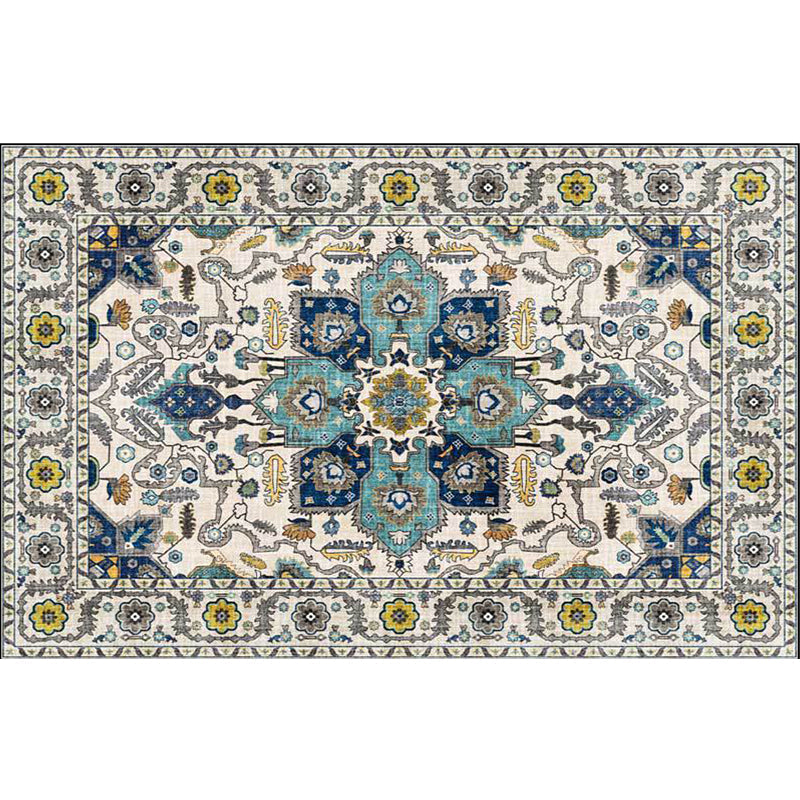 unique medallion pattern rug with floral blue and red Persian rug polyester machine washable non-slip rug for the bedroom