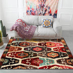 Retro Azulejos Pattern Rug Brown Multicolor Persian Rug Polyester Machine Washable Non-Slip Rug for the Bedroom