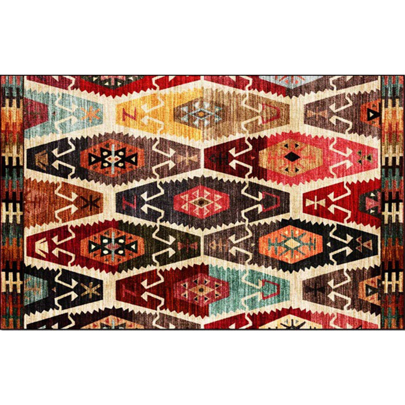 Retro Azulejos Pattern Carpet Brown Multicolored Persian Carpet Polyester Machine Washable Non-Slip Carpet for Bedroom
