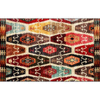 Retro Azulejos Pattern Rug Brown Multicolor Persian Rug Polyester Machine Washable Non-Slip Rug for the Bedroom