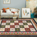 Tribal Azulejos Pattern Carpet Red and Green Mediterranean Carpet Polyester Machine Washable Non-Slip Carpet for the Bedroom