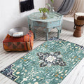 Green Persian Carpet Polyester Medallion Print Carpet Washable Non-Slip Underlay Carpet for Living Room