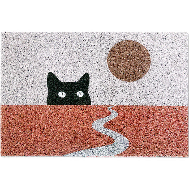 Red Children's Carpet Vinyl Cat Print Carpet Washable Non-Slip Back Carpet for the Children's Room