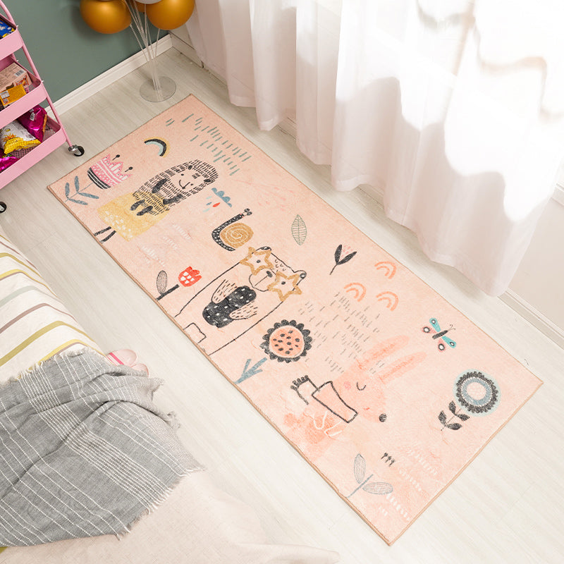 Beautiful Cartoon Pattern Rug Apricot Kids Rug Polyester Washable Non-Slip Area Rug for the Kids' Room