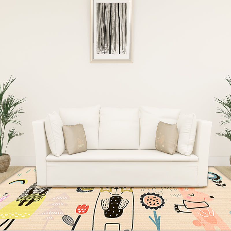 Beautiful Cartoon Pattern Rug Apricot Kids Rug Polyester Washable Non-Slip Area Rug for the Kids' Room