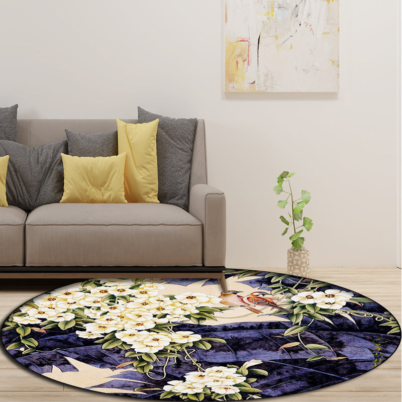 Traditional floral pattern carpet with bird and leaf purple and white polyester carpet machine washable non-slip carpet for living room
