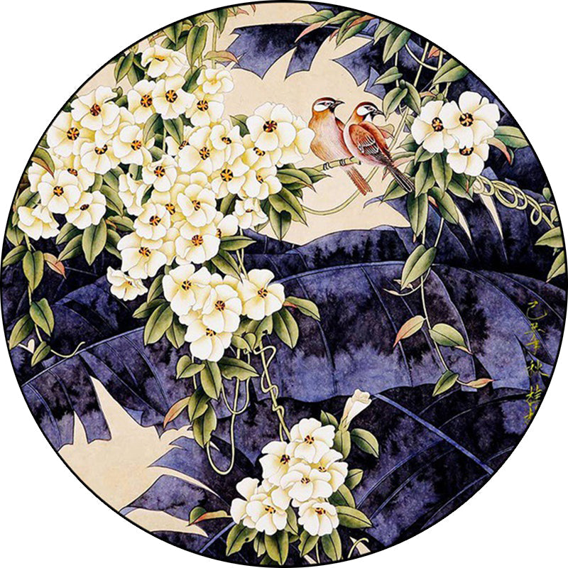 Traditional floral pattern carpet with bird and leaf purple and white polyester carpet machine washable non-slip carpet for living room