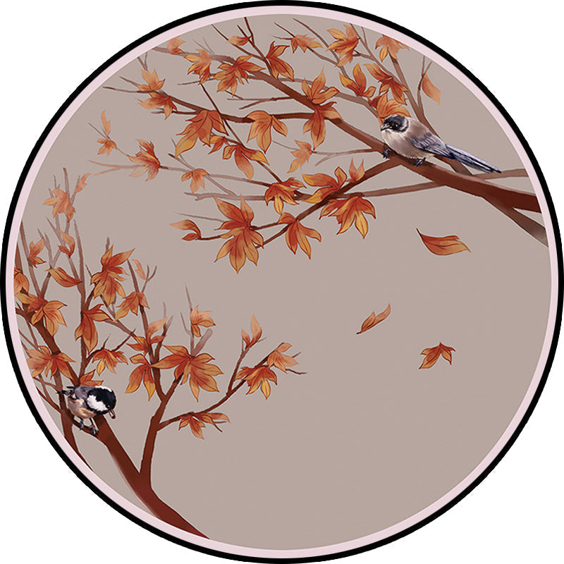 Red Oriental Carpet Polyester Leaf and Bird Pattern Carpet Washable Non-Slip Back Carpet for the Living Room