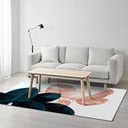 Simple Leaf Pattern Carpet Dark Blue Oriental Carpet Polyester Washable Non-Slip Backing Carpet for the Living Room