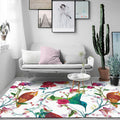 Retro Bird Pattern Carpet with Flower and Leaf White Oriental Carpet Polyester Washable Non-Slip Back Floor Rug for Bedroom