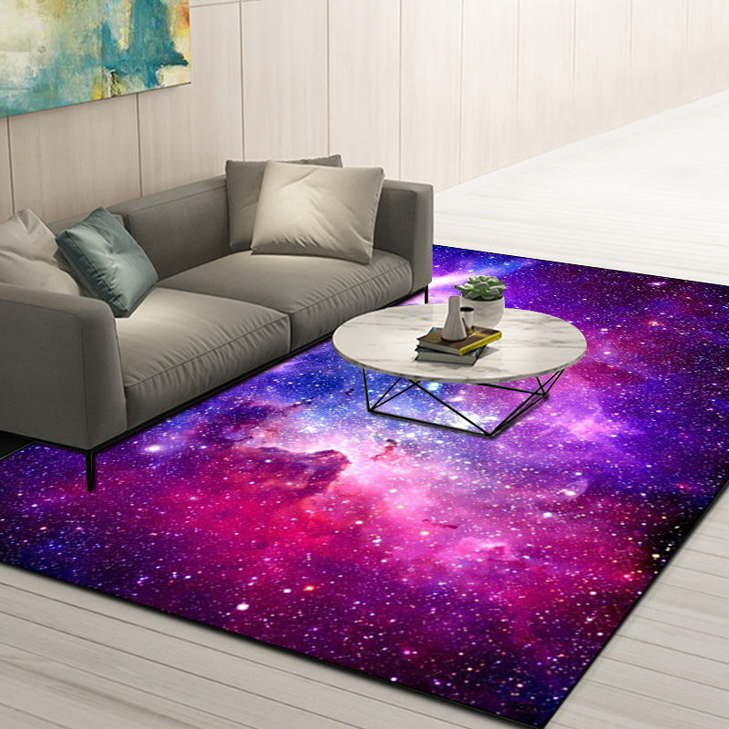 Modern living room rug in purple space galaxy print rug polyester washable non-slip backing rug