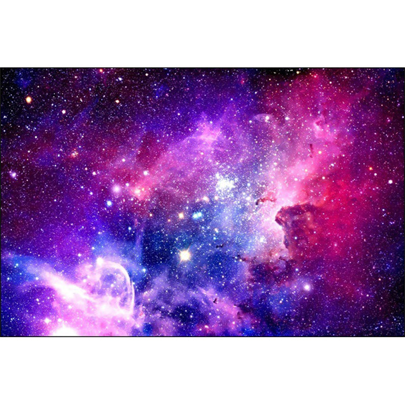 Modern living room rug in purple space galaxy print rug polyester washable non-slip backing rug