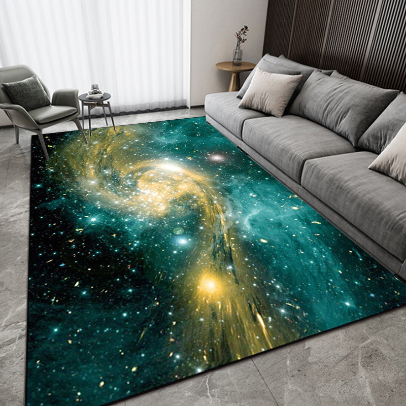 Green and yellow bedroom rug Modern space galaxy patterned rug Polypropylene anti-slip rug
