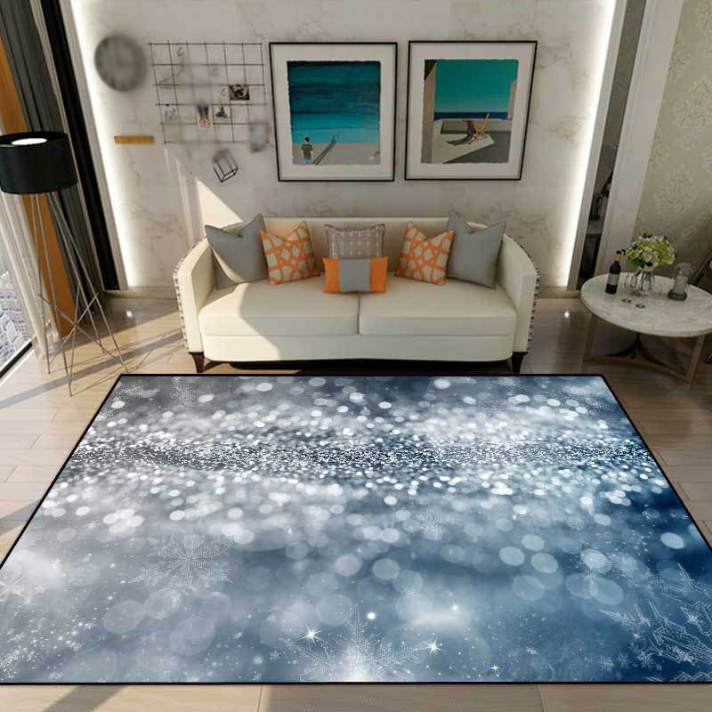 Contemporary modern rug in blue shimmer pattern rug polyester washable non-slip rug for home decor