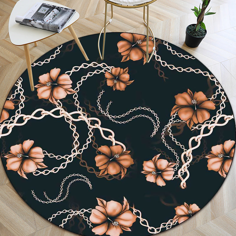 Nordic Modern Rug in black floral chain pattern Rug Polyester stain-resistant washable Rug for home decor
