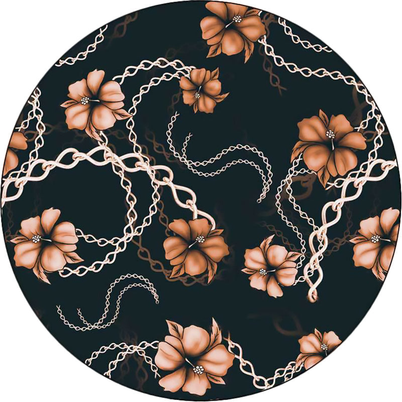 Nordic Modern Rug in black floral chain pattern Rug Polyester stain-resistant washable Rug for home decor