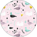 Kids Bedroom Rug in Pink Animal Bird Leaf Pattern Rug Polyester Washable Non-Slip Rug