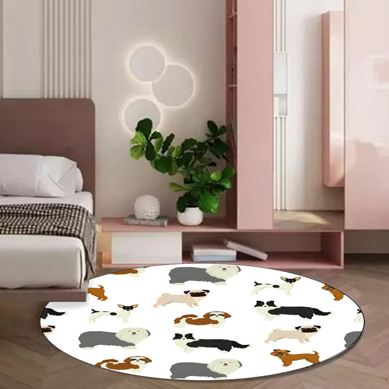 Beautiful children's rug in white with animal dog pattern Rug Polyester Washable Stain-resistant rug for the children's room