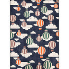 Blue Children's Room Rug Children's Fairy Tale Hot Air Balloon Cloud Pattern Rug Polyester Machine Washable Rug