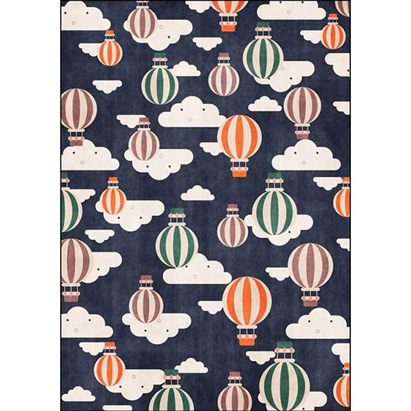 Blue Children's Room Rug Children's Fairy Tale Hot Air Balloon Cloud Pattern Rug Polyester Machine Washable Rug