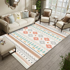 Americana Geometric Print Rug Beige Polyester Rug Machine Washable Non-Slip Rug for the Living Room