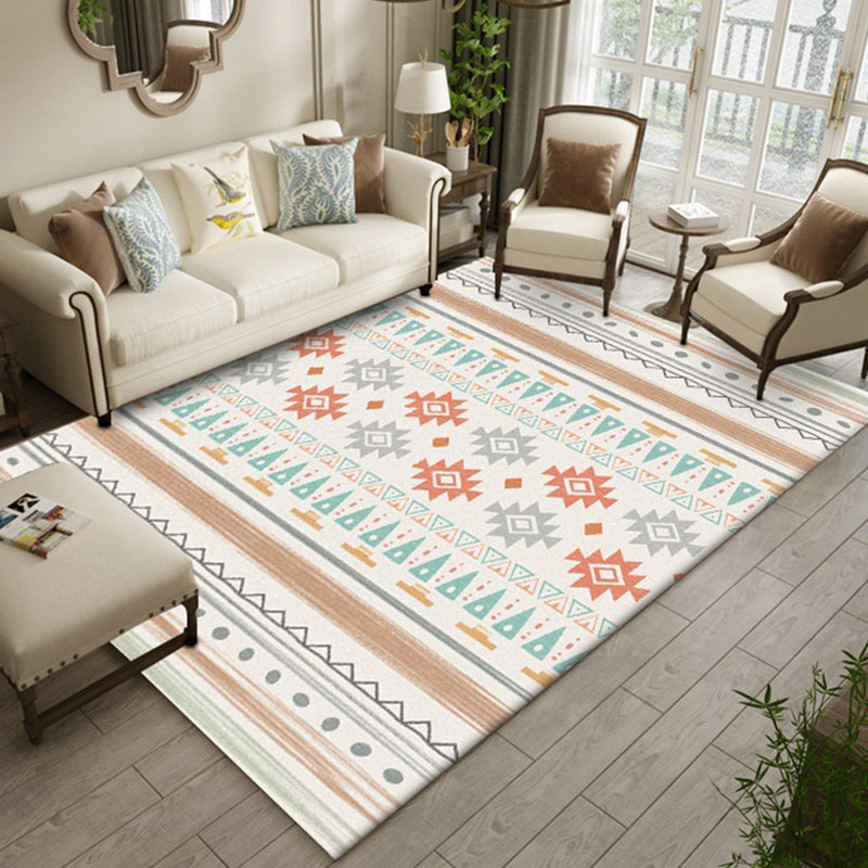 Americana Geometric Print Rug Beige Polyester Rug Machine Washable Non-Slip Rug for the Living Room