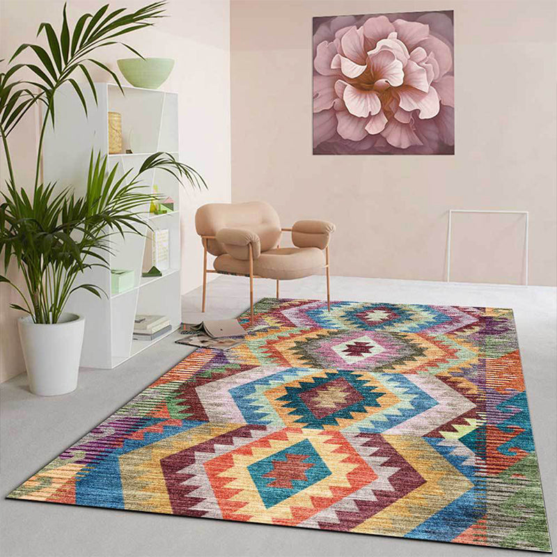 Yellow Multicolored Tribal Carpet Polyester Geometric Pattern Rug Washable Non-Slip Rug for Living Room