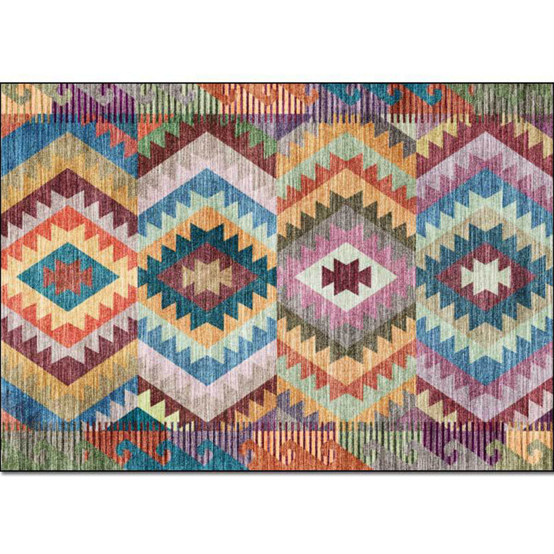Yellow Multicolored Tribal Carpet Polyester Geometric Pattern Rug Washable Non-Slip Rug for Living Room