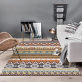 Brown Tribal Rug Polyester Geometric and Striped Pattern Rug Washable Non-Slip Back Rug for Living Room