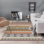 Brown Tribal Rug Polyester Geometric and Striped Pattern Rug Washable Non-Slip Back Rug for Living Room