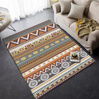 Brown Tribal Rug Polyester Geometric and Striped Pattern Rug Washable Non-Slip Back Rug for Living Room