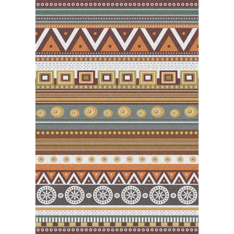 Brown Tribal Rug Polyester Geometric and Striped Pattern Rug Washable Non-Slip Back Rug for Living Room