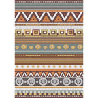 Brown Tribal Rug Polyester Geometric and Striped Pattern Rug Washable Non-Slip Back Rug for Living Room
