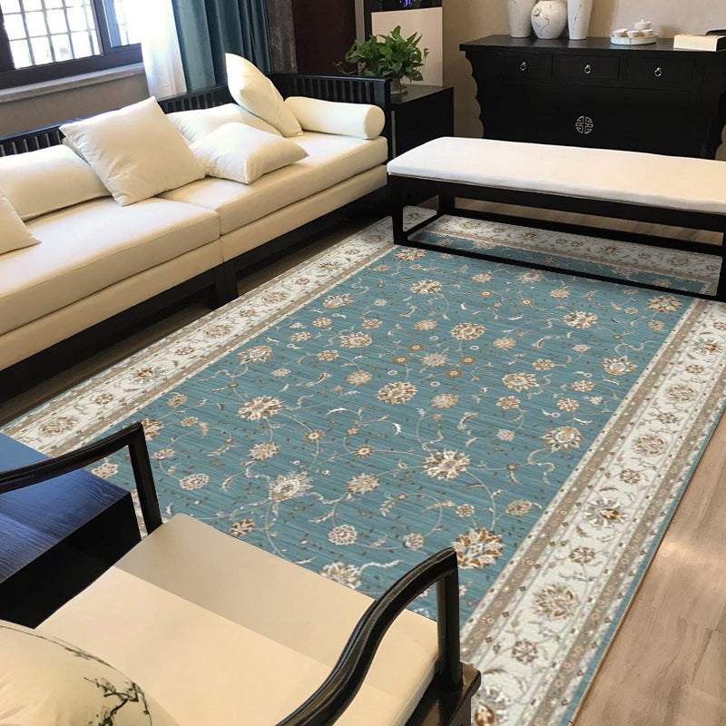 Persian geometric print carpet green and beige polyester carpet machine washable non-slip carpet for the living room
