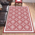 Red Persian Carpet Polyester Floral Pattern Carpet Washable Non-Slip Backing Carpet for Living Room