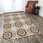 Persian plaid rug with floral yellow polyester rug machine washable non-slip rug for the living room